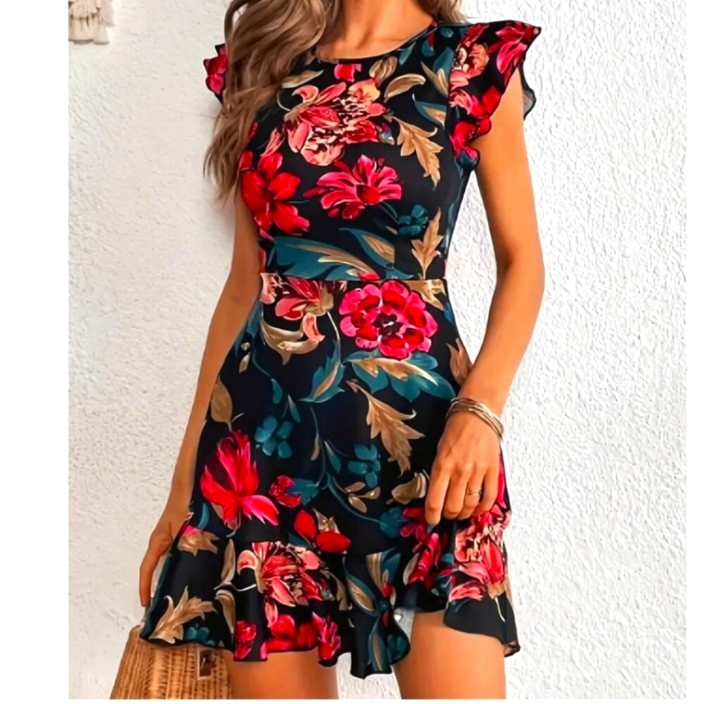 Floral Ruffle Sleeve Dress
